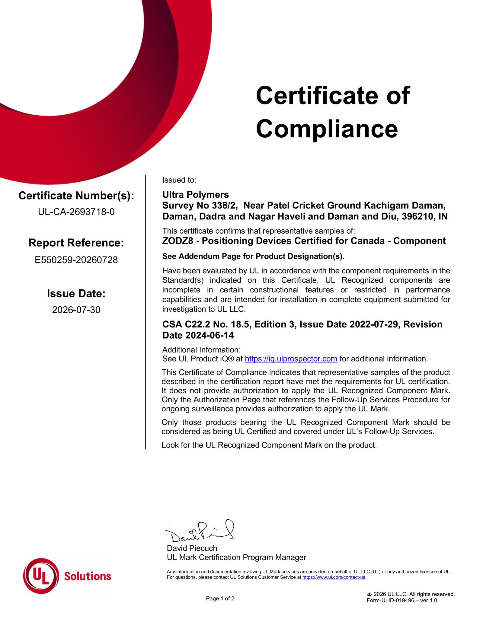 UL Certificate 1